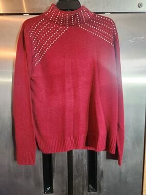 Juicy Couture Pearl Embellished Mock Neck Sweater Cranberry Red Size XXL
